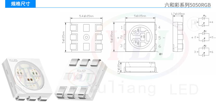 六和彩5050RGB規(guī)格尺寸