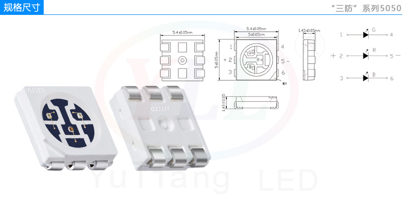 三防系列5050RGB貼片燈珠規格尺寸,LED燈珠,戶外燈具,防水膠水